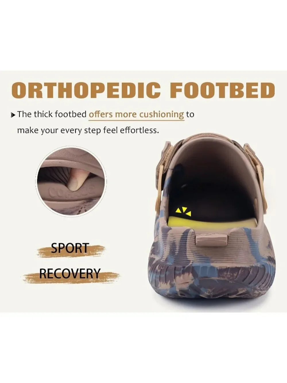 Men's Camo Beige Brown Recovery Clogs Orthopedic Mules Thick Sport Sandal Shoes
